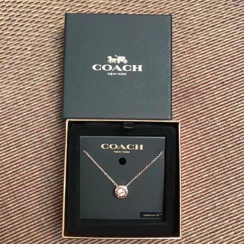 COACH OPEN CIRCLE STONE STRAND NECKLACE Rose Gold